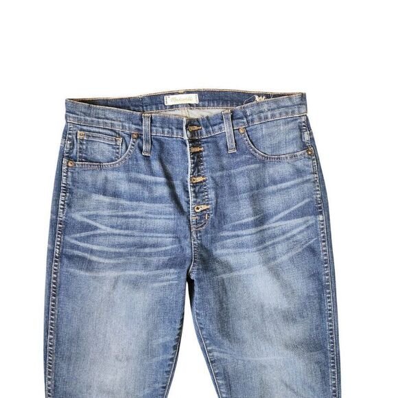 Madewell High Rise Skinny Distressed Frayed Hem Jeans Womens Size 10 Blue - Picture 4 of 10